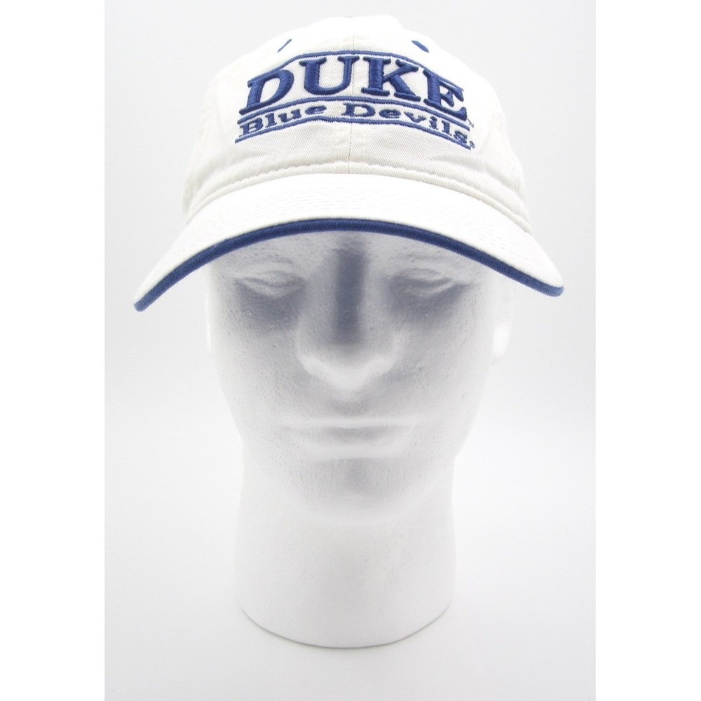 The Game Duke Blue Devils Hat Mens White Blue Adjustable Strapback Bar Line (G)